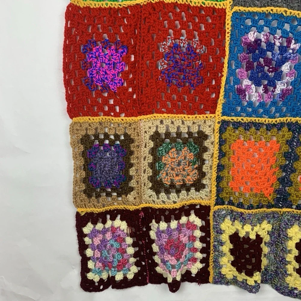 Handmade Crochet Granny Square Lap Blanket Afghan Throw Boho 70s Festival Dorm